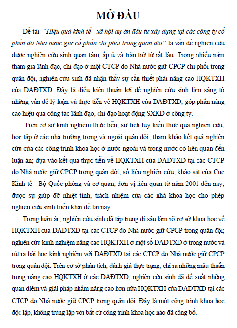 hieu qua kinh te xa hoi du an dau tu xay dung tai cac cong ty co phan do nha nuoc giu co phan chi phoi trong quan doi