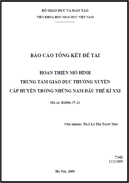 hoan thien mo hinh trung tam giao duc thuong xuyen cap huyen trong nhung nam dau the ky