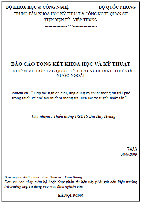 Hợp tác nghiên cứu ứng dụng kỹ thuật thông tin trải phổ trong thiết kế chế tạo thiết bị thông tin liên lạc vô tuyến nhảy tần 1 hop tac nghien cuu ung dung ky thuat thong tin trai pho trong thiet ke che tao thiet bi thong tin lien lac vo tuyen nhay tan