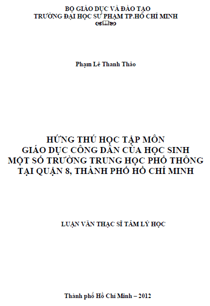 hung thu hoc tap mon giao duc cong dan cua hoc sinh mot so truong trung hoc pho thong tai quan 8 thanh pho ho chi minh