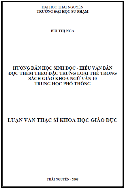 huong dan hoc sinh doc hieu van ban doc them theo dac trung loai the trong sach giao khoa ngu van 10 trung hoc pho thong
