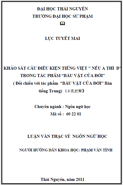 khao sat cau dieu kien tieng viet neu a thi b trong tac pham bau vat cua doi doi chieu voi tac pham bau vat cua doi ban tieng trung