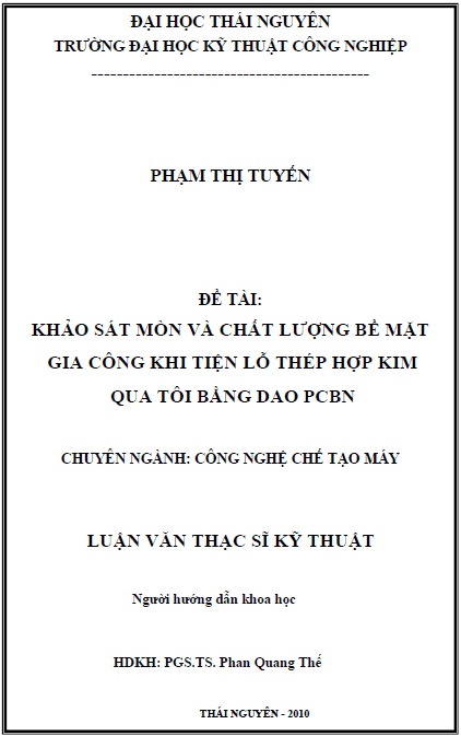 khao sat mon va chat luong be mat gia cong khi tien lo thep hop kim khi qua toi bang dao pcbn