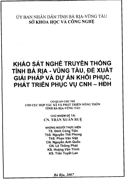 khao sat nghe truyen thong tinh ba ria vung tau de xuat giai phap va du an khoi phuc phat trien phuc vu cnh hdh