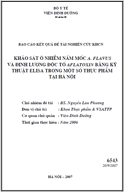 khao sat o nhiem nam moc a flaws va dinh luong doc to aflatoxin bang ky thuat elisa trong mot so thuc pham tai ha noi