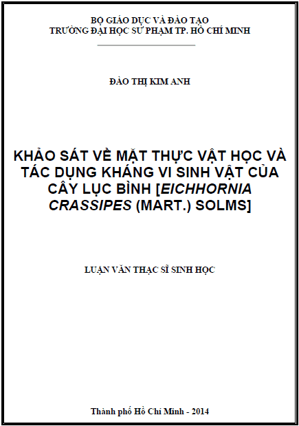 khao sat ve mat thuc vat hoc va tac dung khang vi sinh vat cua cay luc binh eichhornia crassipes mart solms