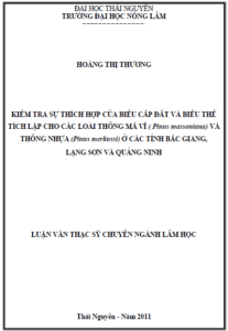kiem tra su thich hop cua bieu cap dat va bieu the tich lap cho cac loai thong ma vi pinus massoniana va thong nhua pinus merkussi o cac tinh bac giang lang son va quang ninh