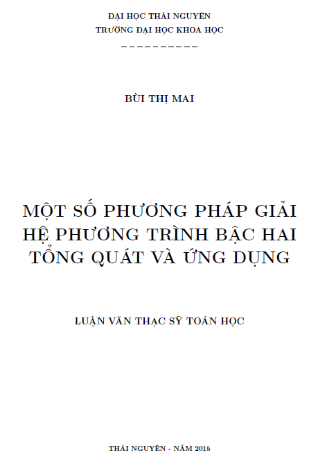 mot so phuong phap giai he phuong trinh bac hai tong quat va ung dung