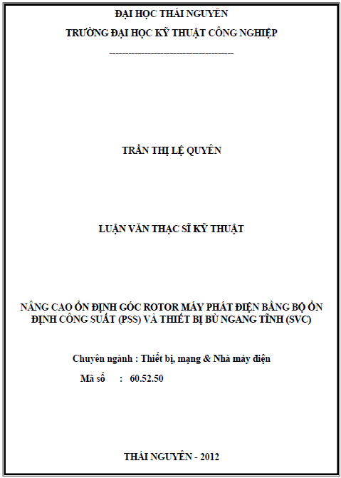 nang cao on dinh goc rotor may phat dien bang bo on dinh cong suat pss va thiet bi bu ngang tinh svc