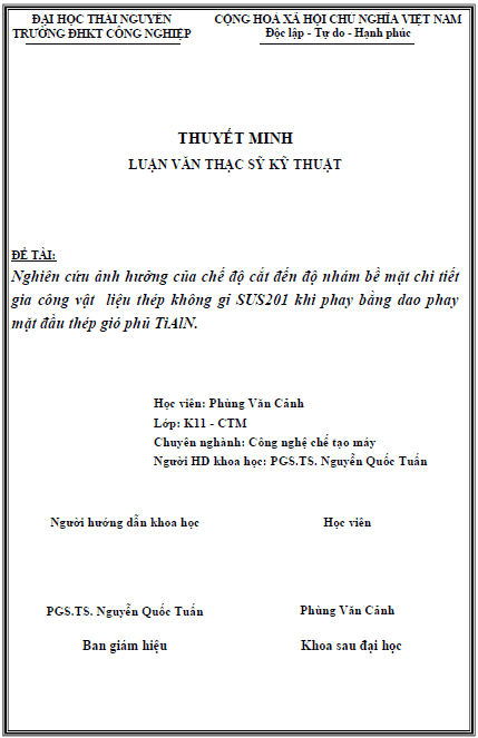 nghien cuu anh huong cua che do cat den do nham be mat chi tiet gia cong vat lieu thep khong gi sus201 khi phay bang dao phay mat dau thep gio phu tialn