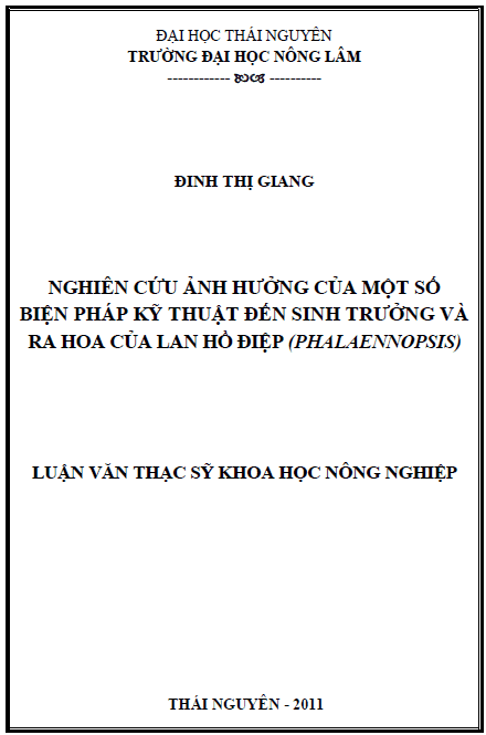 nghien cuu anh huong cua mot so bien phap ky thuat den sinh truong va ra hoa cua lan ho diep phalaennopsis