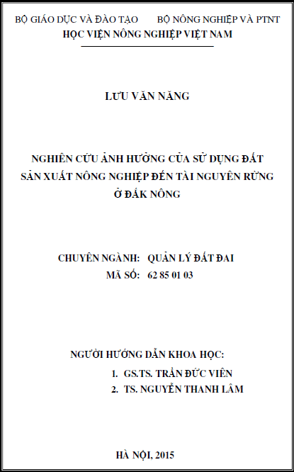 nghien cuu anh huong cua su dung dat san xuat nong nghiep den tai nguyen rung o dak nong