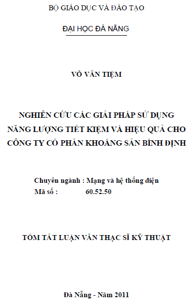 nghien cuu cac giai phap su dung nang luong tiet kiem va hieu qua cho cong ty co phan khoang san binh dinh