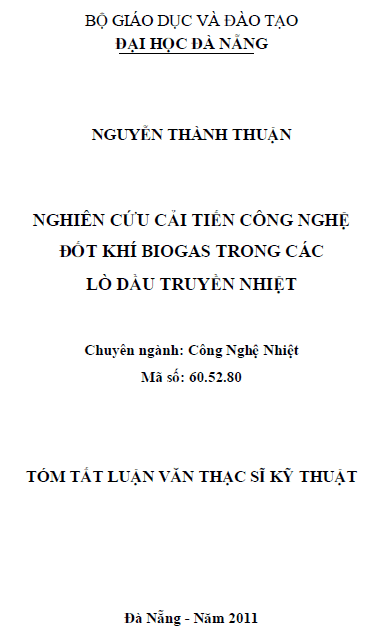 nghien cuu cai tien cong nghe dot khi biogas trong cac lo dau truyen nhiet