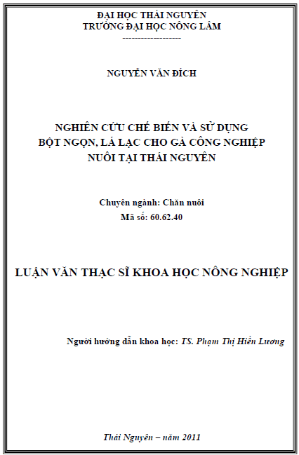 nghien cuu che bien va su dung bot ngon la lac cho ga cong nghiep nuoi tai thai nguyen