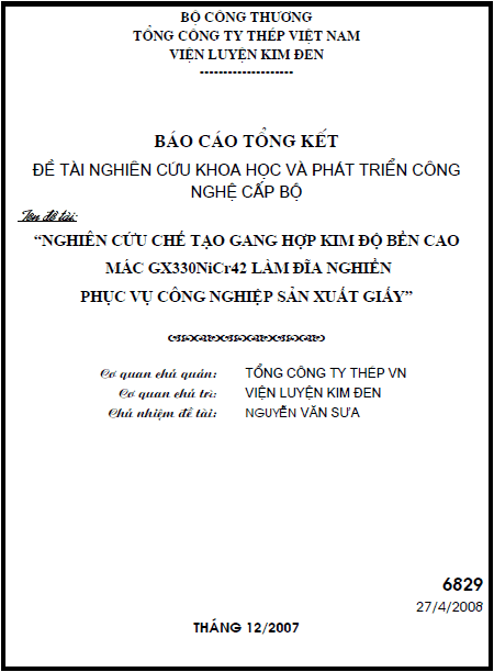 nghien cuu che tao gang hop kim do ben cao mac gx330nicr42 lam dia nghien phuc vu cong nghiep san xuat giay