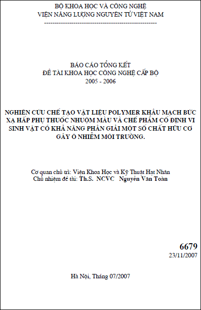 nghien cuu che tao vat lieu polymer khau mach buc xa hap phu chat nhuom mau va che pham co dinh vi sinh vat co kha nang phan giai mot so chat huu co gay o nhiem moi truong