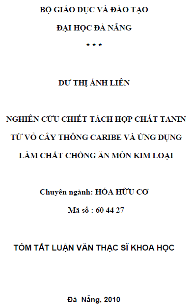 nghien cuu chiet tach hop chat tanin tu vo cay thong caribe va ung dung lam chat chong an mon kim loai