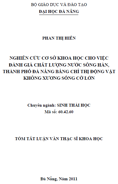 nghien cuu co so khoa hoc cho viec danh gia chat luong nuoc song han thanh pho da nang bang chi thi dong vat khong xuong song co lon