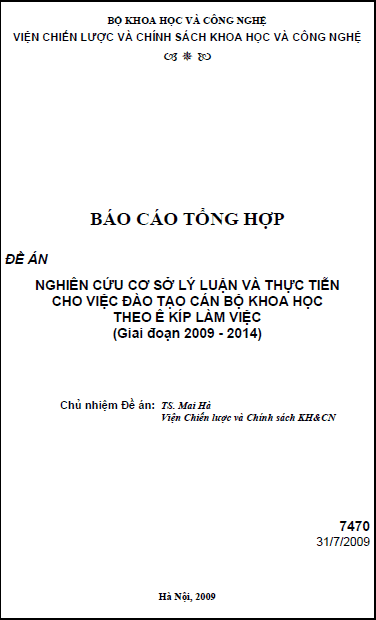 nghien cuu co so ly luan va thuc tien cho viec dao tao can bo khoa hoc theo e kip lam viec giai doan 2009 2014