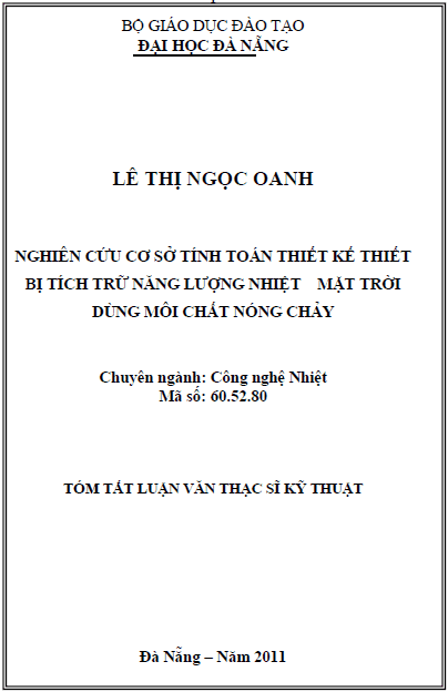 nghien cuu co so tinh toan thiet ke thiet bi tich tru nang luong nhiet mat troi dung moi chat nong chay
