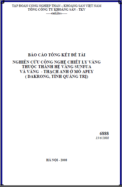 nghien cuu cong nghe chiet ly vang thuoc thanh he vang sunfua va vang thach anh o mo apey dakrong tinh quang tri