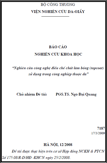 nghien cuu cong nghe dieu che chat lam bong topcoat su dung trong cong nghiep thuoc da