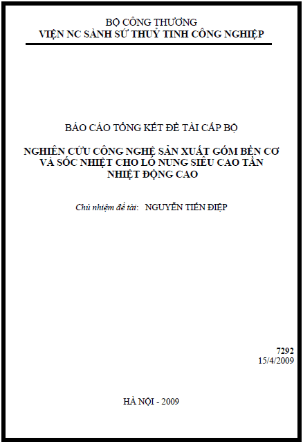 nghien cuu cong nghe san xuat gom ben co va soc nhiet cho lo nung sieu cao tan nhiet do cao
