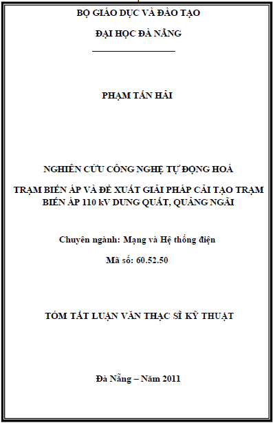 nghien cuu cong nghe tu dong hoa tram bien ap va de xuat giai phap cai tao tram bien ap 110 kv dung quat quang ngai