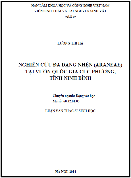 nghien cuu da dang nhen araneae tai vuon quoc gia cuc phuong tinh ninh binh