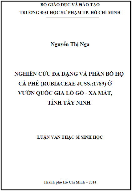 nghien cuu da dang va phan bo ho ca phe rubiaceae juss 1789 o vuon quoc gia lo go xa mat tinh tay ninh