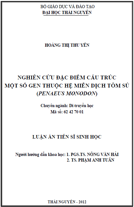 nghien cuu dac diem cau truc mot so gen thuoc he mien dich tom su penaeus monodon