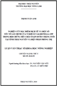 nghien cuu dac diem dich te va mot so yeu to gay benh cua vi khuan salmonella spp trong hoi chung tieu chay o lon duoi 3 thang tuoi tai tinh thai nguyen va bien phap phong tri