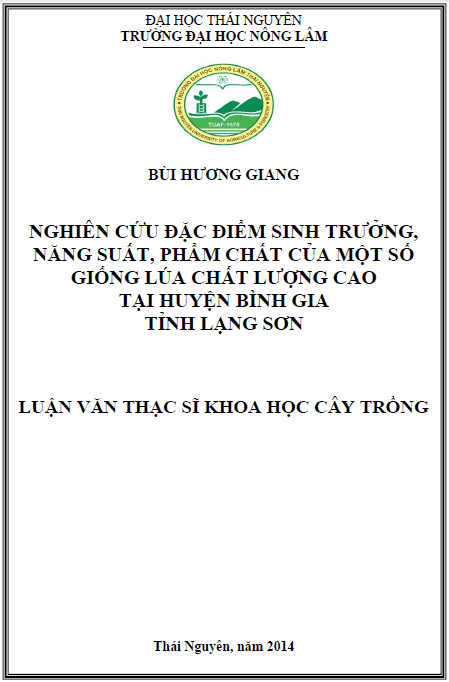 nghien cuu dac diem sinh truong nang suat pham chat cua mot so giong lua chat luong cao tai huyen binh gia tinh lang son