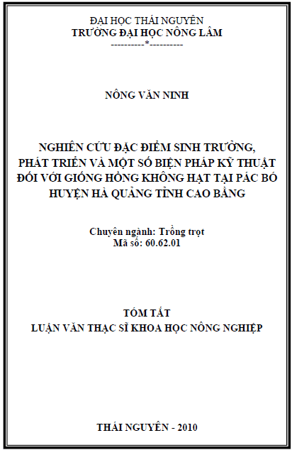 nghien cuu dac diem sinh truong phat trien va mot so bien phap ky thuat doi voi giong hong khong hat pac bo tai huyen ha quang tinh cao bang