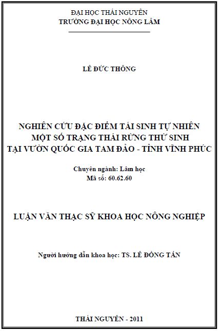 nghien cuu dac diem tai sinh tu nhien mot so trang thai rung thu sinh tai vuon quoc gia tam dao tinh vinh phuc