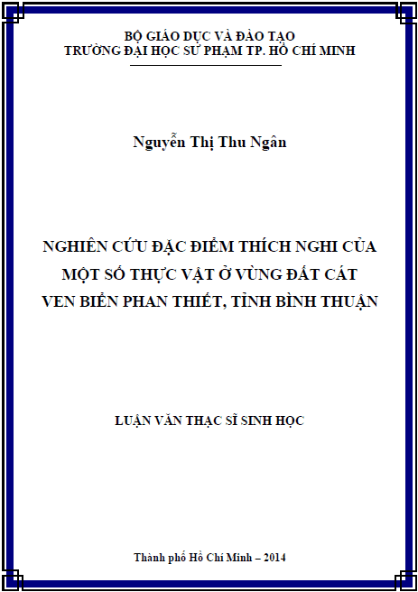 nghien cuu dac diem thich nghi cua mot so thuc vat o vung dat cat ven bien phan thiet tinh binh thuan