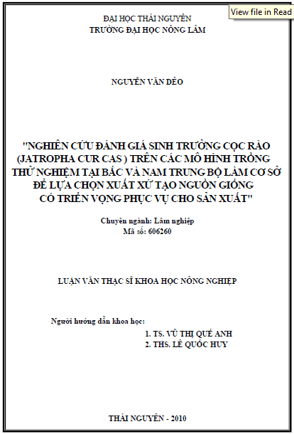 nghien cuu danh gia sinh truong coc rao jatropha cur cas tren cac mo hinh trong thu nghiem tai bac va nam trung bo lam co so de lua chon xuat xu tao nguon giong co trien vong phuc vu cho san
