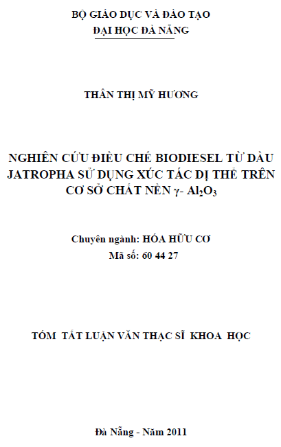 nghien cuu dieu che biodiesel tu dau jatropha su dung xuc tac di the tren co so chat nen al2o3