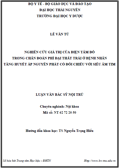 nghien cuu gia tri cua dien tam do trong chuan doan phi dai that trai o benh nhan tang huyet ap nguyen phat co doi chieu voi sieu am tim