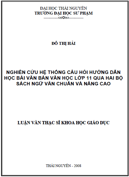 nghien cuu he thong cau hoi huong dan hoc bai van ban van hoc lop 11 qua hai bo sach ngu van chuan va nang cao
