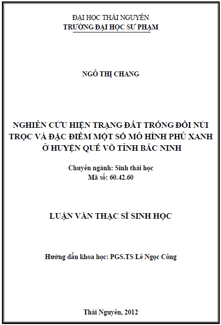 nghien cuu hien trang dat trong doi nui troc va dac diem mot so mo hinh phu xanh o huyen que vo tinh bac ninh