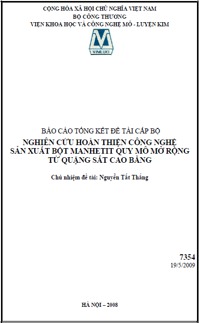 nghien cuu hoan thien cong nghe san xuat bot manhetit quy mo mo rong tu quang sat cao bang