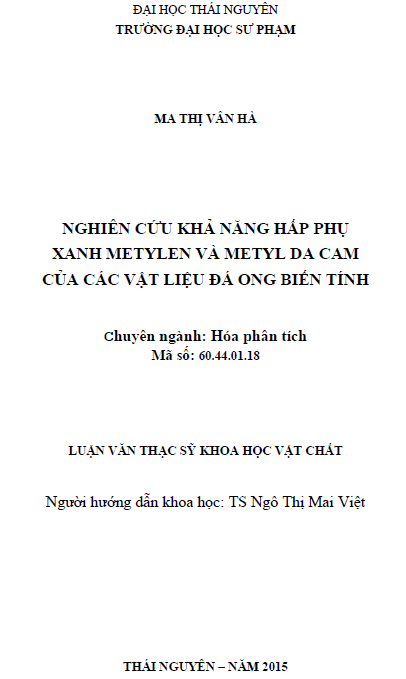 nghien cuu kha nang hap phu xanh metylen va metyl da cam cua cac vat lieu da ong bien tinh