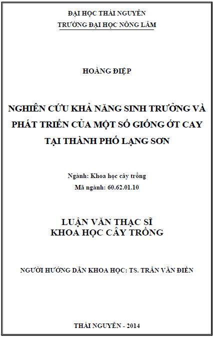 nghien cuu kha nang sinh truong va phat trien cua mot so giong ot cay tai thanh pho lang son