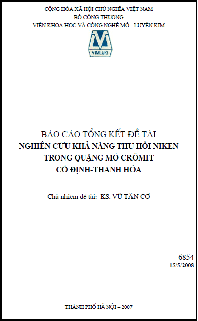 nghien cuu kha nang thu hoi niken trong quang mo cromit co dinh thanh hoa