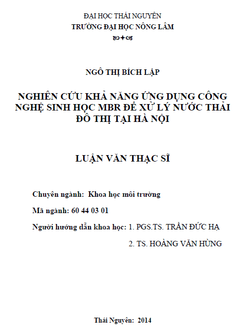 nghien cuu kha nang ung dung cong nghe sinh hoc mbr de xu ly nuoc thai do thi tai ha noi