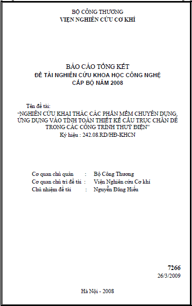 nghien cuu khai thac cac phan mem chuyen dung ung dung vao tinh toan thiet ke cau truc chan de trong cac cong trinh thuy dien