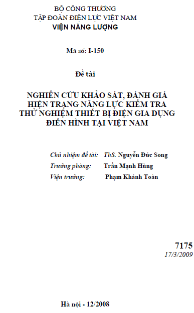 nghien cuu khao sat danh gia hien trang nang luc kiem tra thu nghiem thiet bi dien gia dung dien hinh tai viet nam