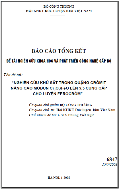 nghien cuu khu sat trong quang cromit nang cao modun cr2o3 feo len 3 5 cung cap luyen fero crom